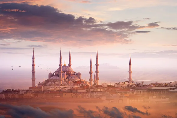 Mosquée bleue et magnifique coucher de soleil à Istanbul, Turquie — Photo