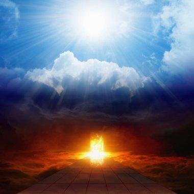 Bright light from heaven, road to hell, heaven and hell clipart
