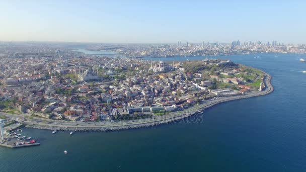 Paseo marítimo y Santa Sofía en Estambul — Vídeo de stock