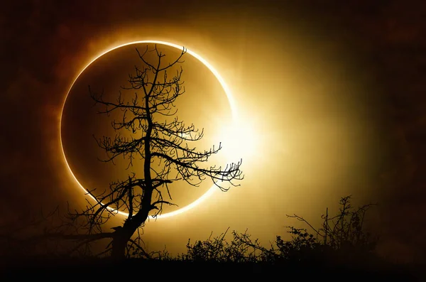 Éclipse solaire totale dans le ciel sombre — Photo