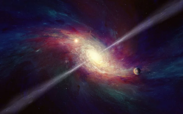 Ruimte-tijd kromtrekken concept, heldere quasar in deep space — Stockfoto