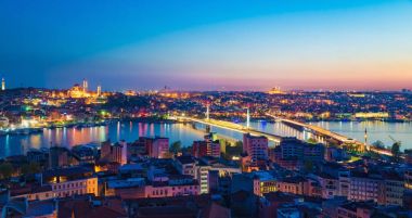 Aerial panoramic view of sunset Istanbul, Turkey clipart