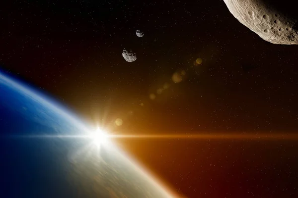 Asteroizii periculoși din spațiul cosmic se apropie de planeta Pământ, doo Fotografie de stoc