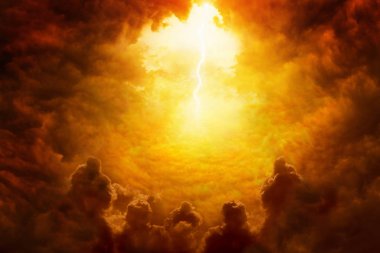Hell realm, bright lightnings in apocalyptic sky, judgement day, clipart