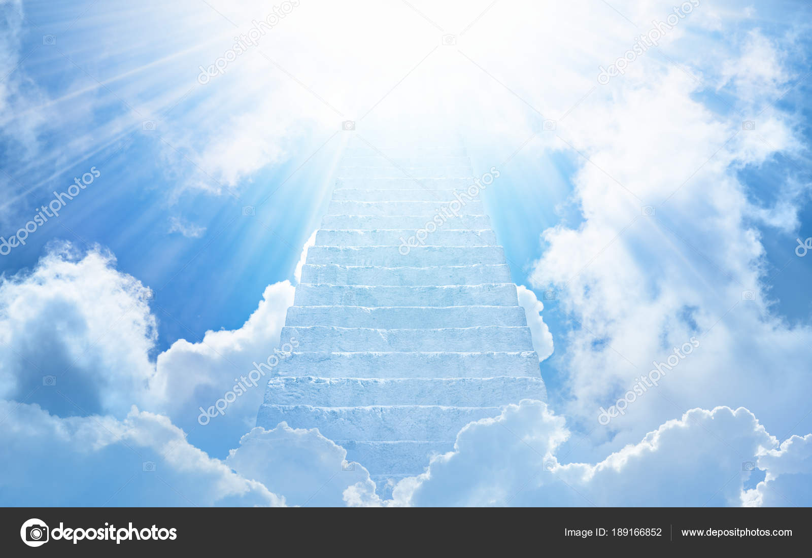 Stairway to Heaven in Cloudy Sky with Sunlight Rays Shining Down