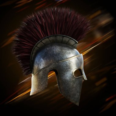 Soyut bir ışık ışını siyah arka plan ile Spartan kask yan görünümü.