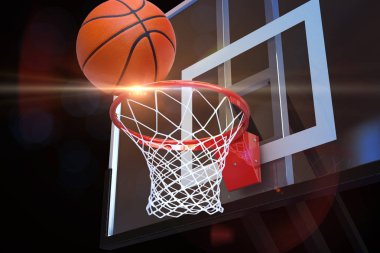Net bir spor salonu lens ile basketbol başlığa flare. Spor, fitness, rekabet takım kavramı. 