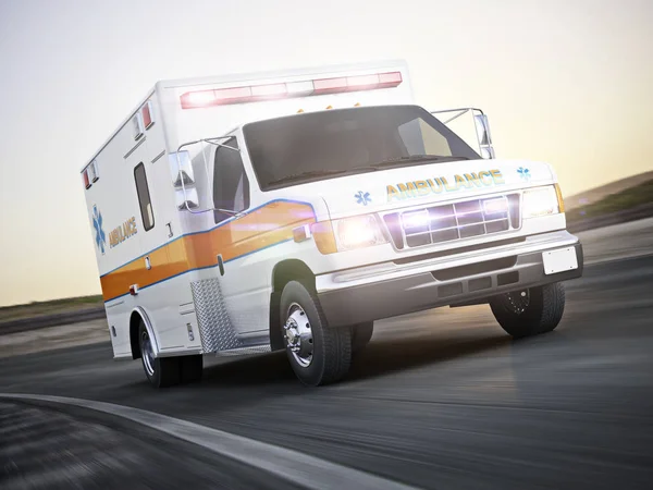 Ems 救护车响应一个出现的呼叫 以高速行驶速度沿着道路与运动模糊 — 图库照片