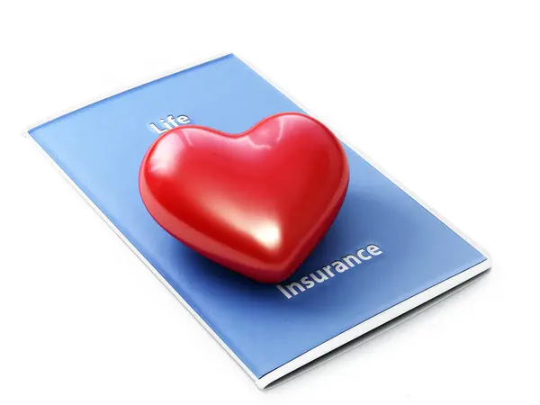 Life Insurance Concept Heart Sitting Life Insurance Brochure White Background — Stock Photo, Image