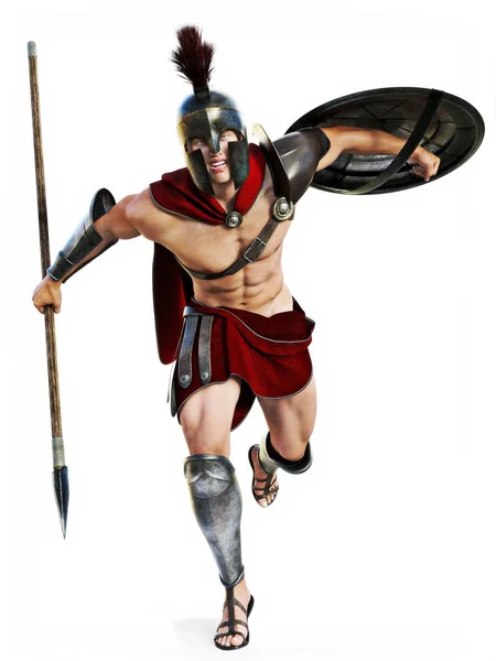 Spartan Charge Full Length Illustration Spartan Warrior Battle Dress Attacking — Stock Photo, Image