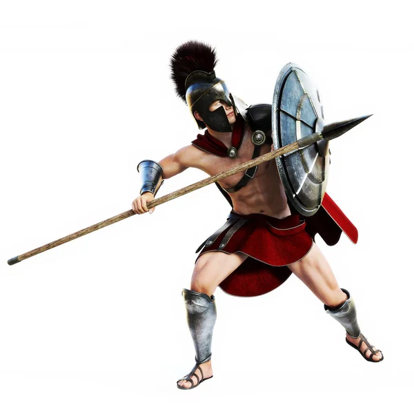 Spartan Action Full Length Illustration Spartan Warrior Battle Dress Defensive — Stock Photo, Image