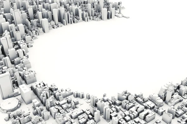 建筑3D 模型例证一个大城市在白色背景与被切开的圈子与房间为文本或拷贝空间 — 图库照片