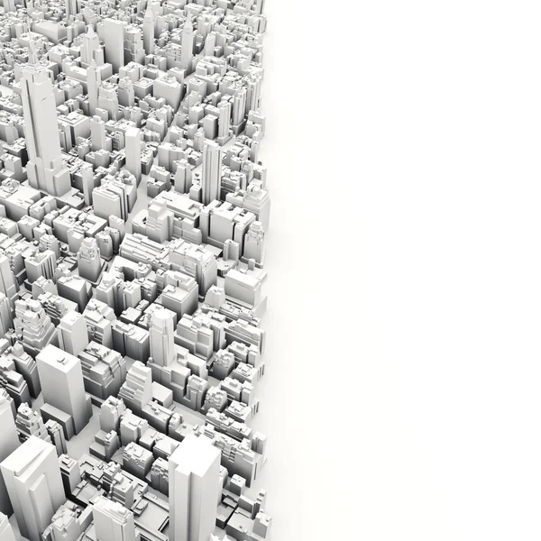 Architectural 3D model illustration of a large city on a white background with room for text or copy space.