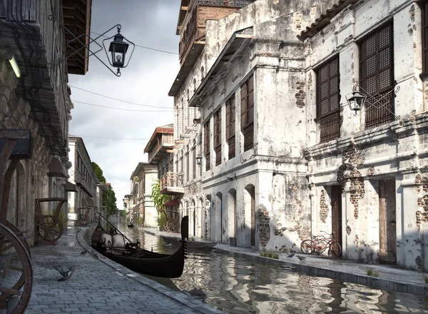 Italy Backstreets Canal Gondola Rendering — Stock Photo, Image