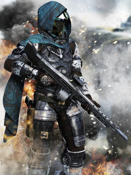 Futuristiska ranger space Marine lantmäteri slagfältet . — Stockfoto