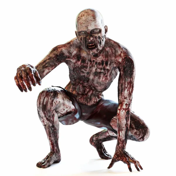 Zombie bloodthirsty undead posing on a white isolated background. — Stock Photo, Image