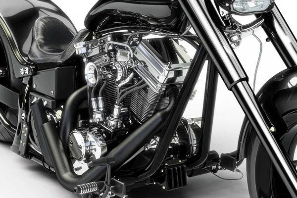 Custom black motorcycle on a white background. — Stock Photo, Image
