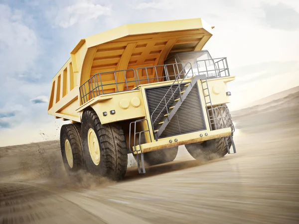 Mining truck transporting materials down a dirt road . — Stock Photo, Image