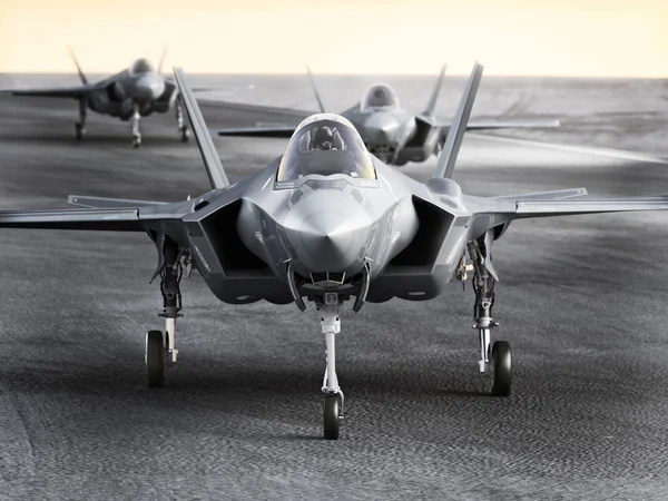 Multiple F35 military jet strike aircraft preparing for takeoff on a strike mission. — Stock Photo, Image