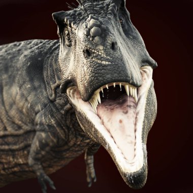 Siyah bir arka plan bir Tyrannosaurus Rex saldırı .