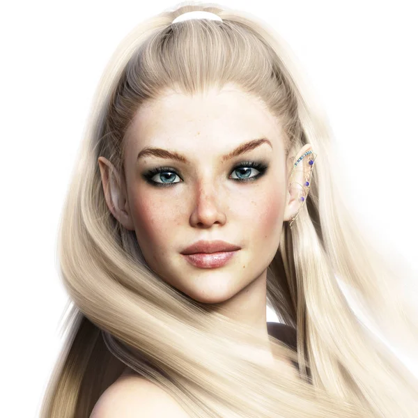 Portrait of a adorable fantasy character. Elegant female elf with a white background. — Stock Photo, Image