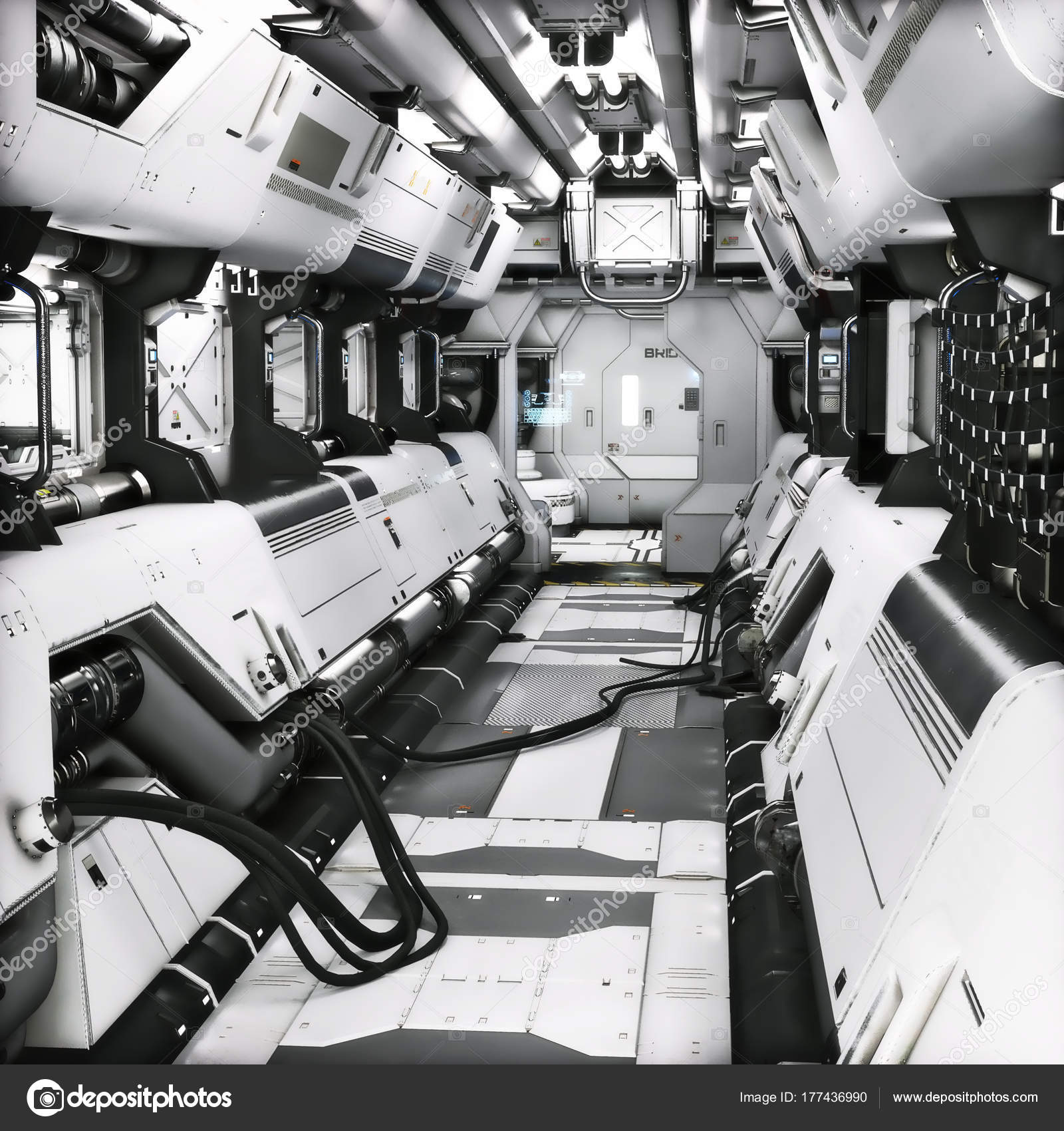 Futuristic Metal Sci Corridor Tunnel Ship Interior Rendering