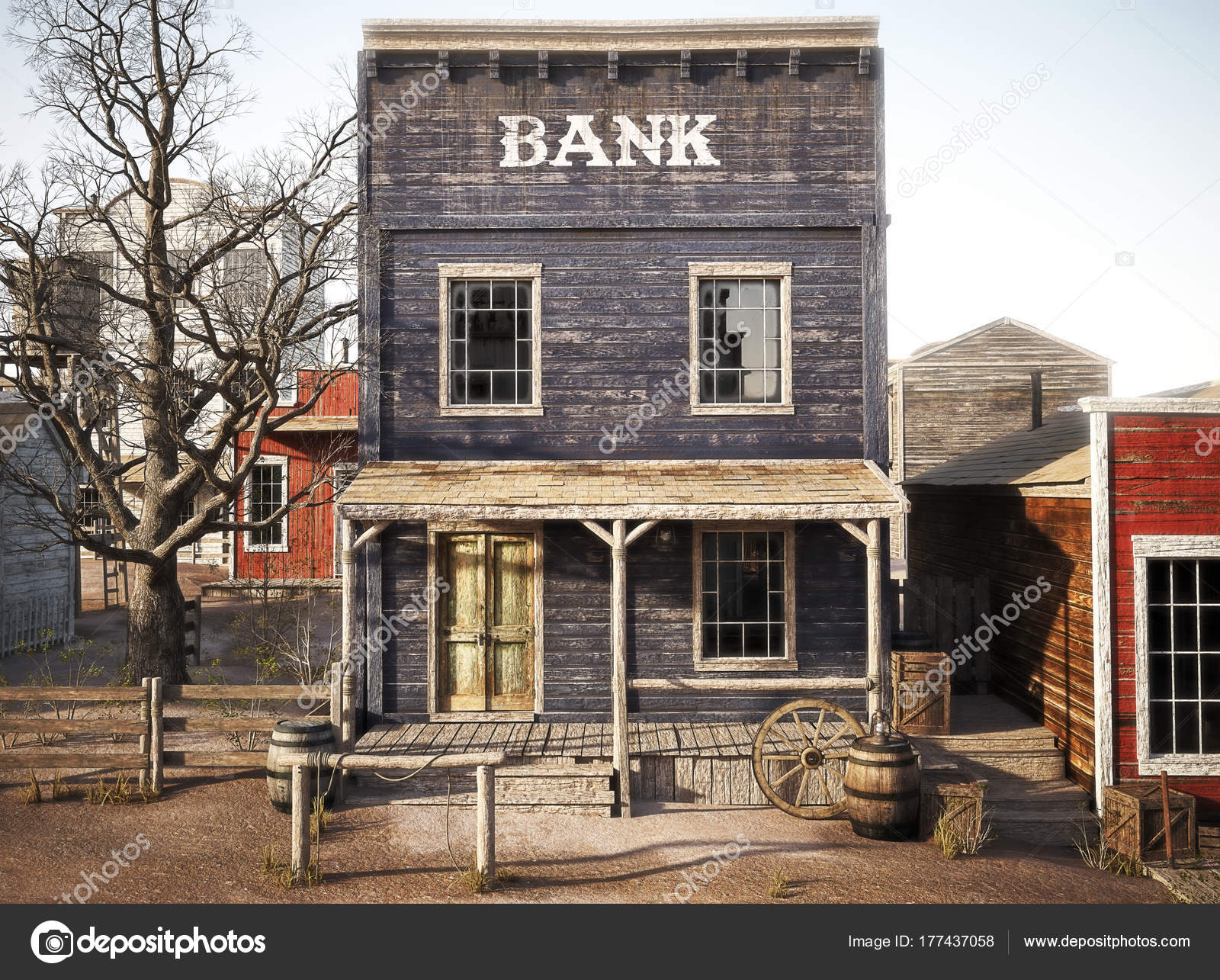 西部小镇乡村银行——图库图片© digitalstorm #177437058, image size:1600x1285