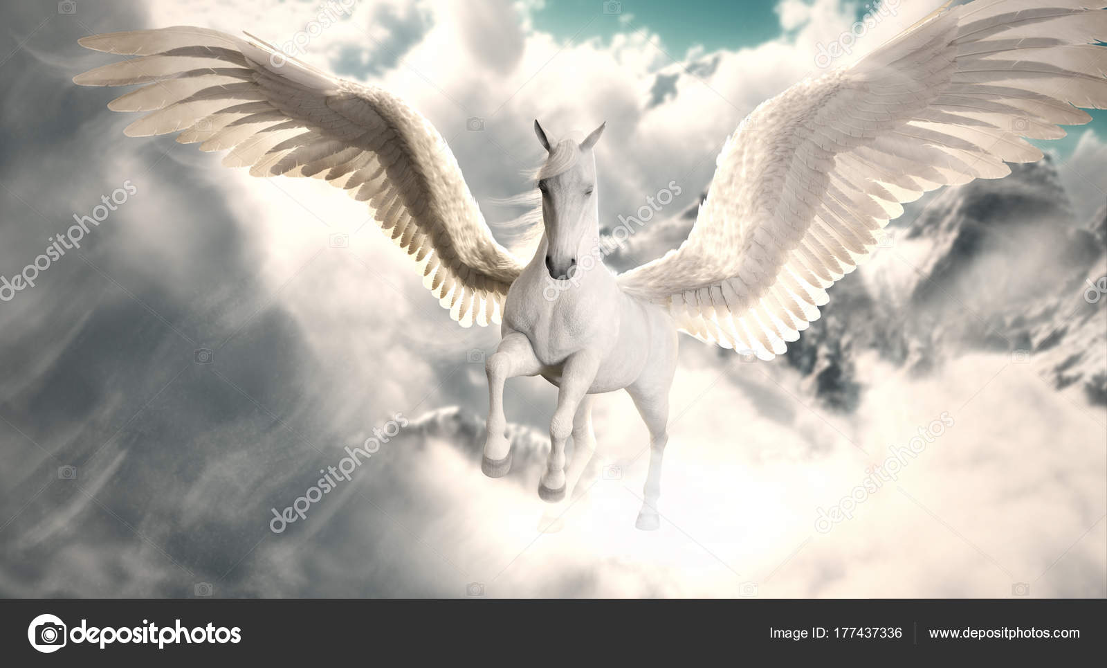 Полет Пегаса Величественная Лошадь Пегас Летящая Высоко Над.