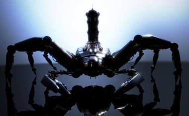 Yarattığı mekanik tehlikeli Akrep kavramı bir yansıtıcı yüzey. 3D render