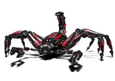 Mechanical dangerous scorpion concept on an isolated white background. 3d rendering clipart