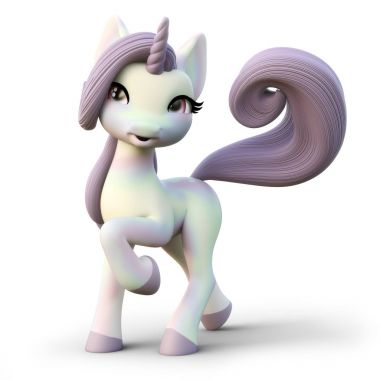 Sevimli çizgi fantezi unicorn izole bir beyaz zemin üzerinde. 3D render