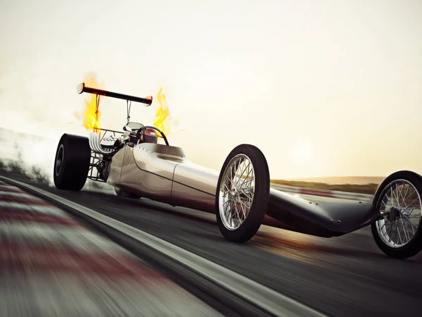 Dragster Correndo Pela Pista Com Burnout Renderização Com Espaço Para — Fotografia de Stock