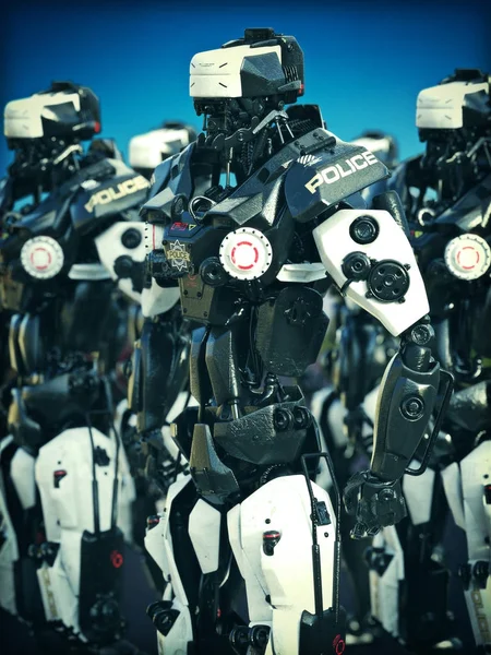Futuristic Mechanized Police Robot Standing Ready Rendering Illustration — Stock Photo, Image