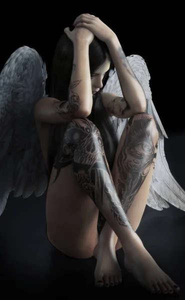 堕天使 若い女性で 悲しい落ち込んで または中毒は 彼女の概念の レンダリング時に希望の光をキャスト — ストック写真