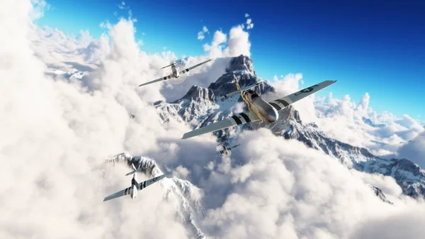 Полет Мустангов P51 Mustangs Возвращаясь Домой Миссии Высоко Над Облаками — стоковое фото