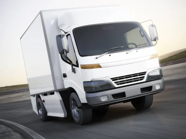 Generic White Industrial Transport Truck Traveling Road Motion Blur Rendering — Stock Photo, Image