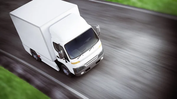 Generic White Industrial Transport Truck Traveling Road Motion Blur Room — Stock Photo, Image