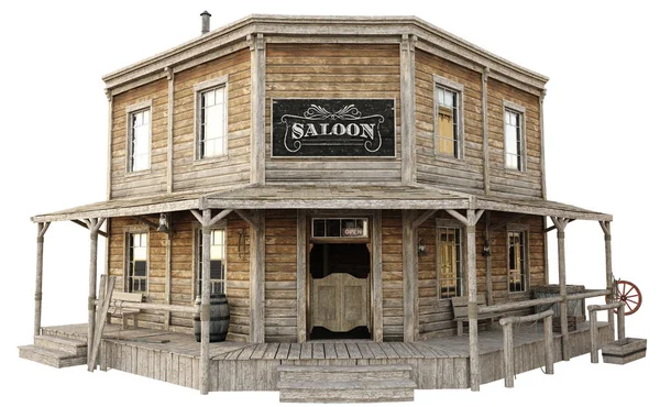 Miasteczko Western Saloon Białym Tle Renderowania — Zdjęcie stockowe