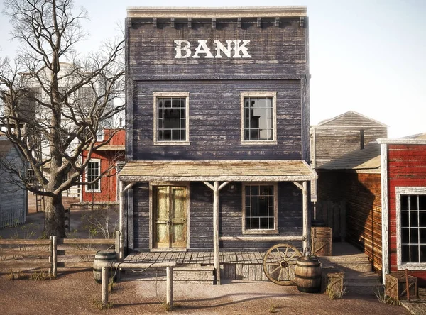 Banco Rústico Cidade Ocidental Renderização — Fotografia de Stock