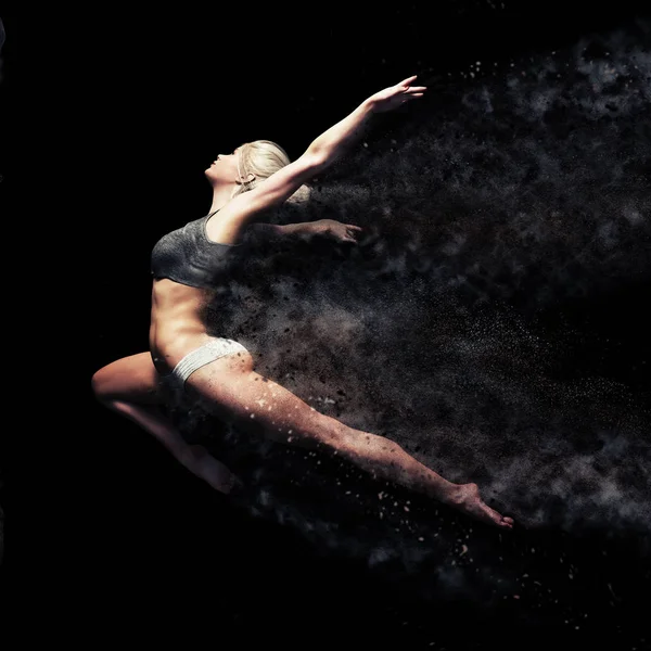 Sportieve Vrouw Sprong Lucht Met Een Zwarte Achtergrond Symboliek Van — Stockfoto