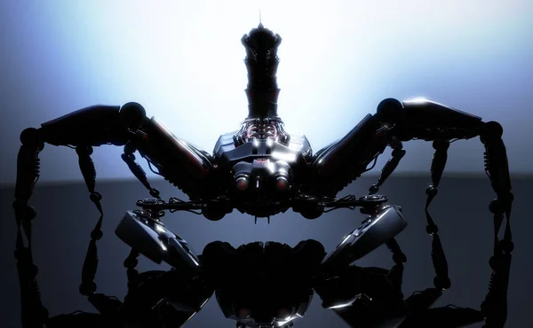 Механическая Опасная Концепция Скорпиона Представляла Собой Отражающую Поверхность Рендеринг — стоковое фото