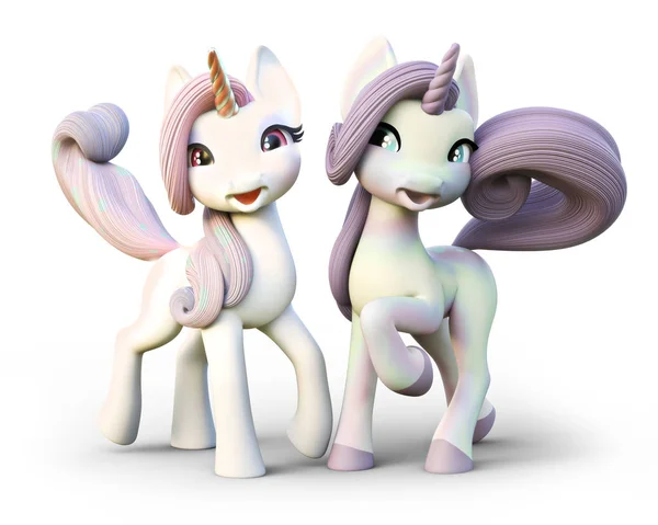 Grazioso Unicorno Fantasy Cartoni Animati Uno Sfondo Bianco Isolato Rendering — Foto Stock