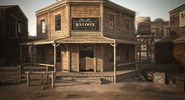 Western Town Saloon Various Businesses Rendering — Stock Photo, Image