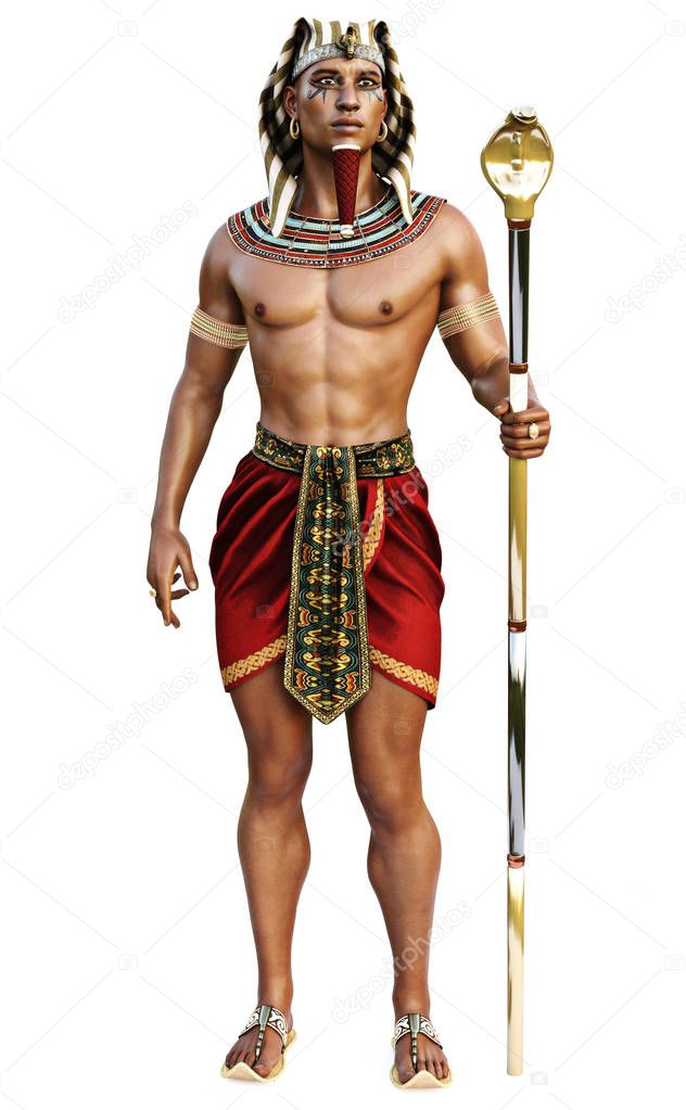 Portrait of an Egyptian male wearing traditional outfit on an isolated white background.3d rendering