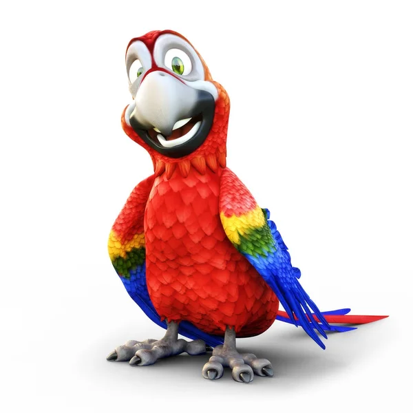 Humorné Usmívající Papoušek Izolované Bílém Pozadí Vykreslování — Stock fotografie