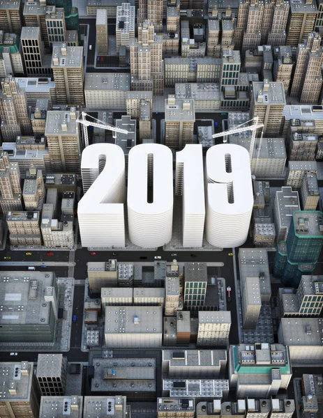 Bygga 2019 Business Bygg Tillväxt Konceptet Rendering Illustration Stad Med — Stockfoto