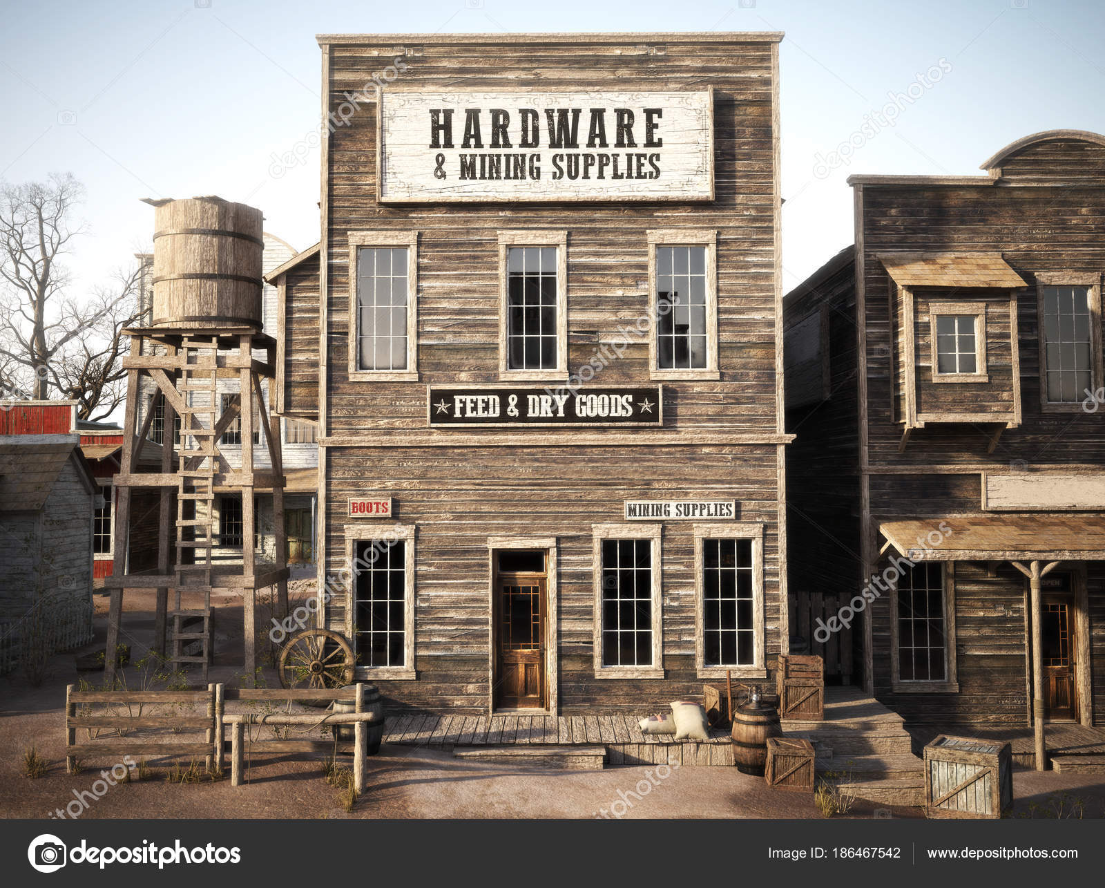西部古镇乡村五金及矿山供应店西部小镇系列的一部分——图库图片© digitalstorm #186467542, image size:1600x1285
