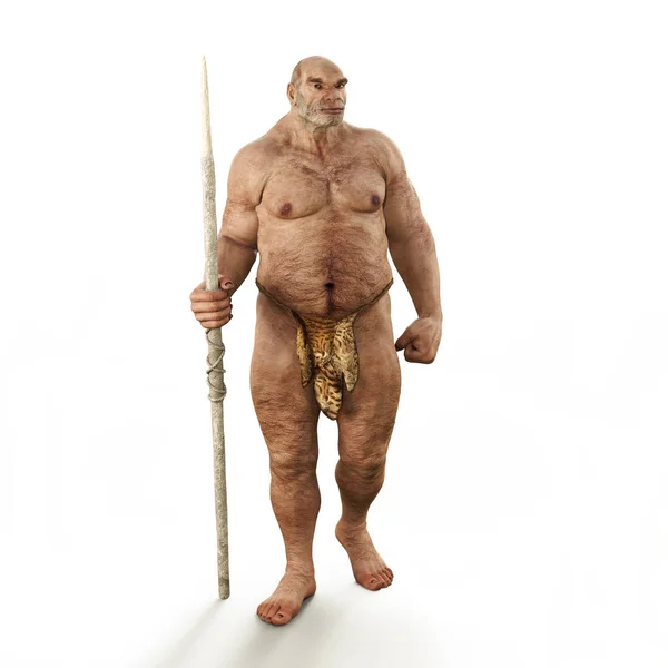 Portret Van Een Mannelijke Neanderthaler Prehistorische Holbewoner Rendering — Stockfoto