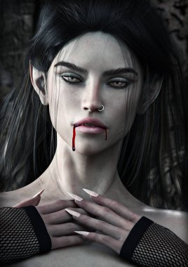 Baştan çıkarıcı kan susamış vampir kadın. 3D render 