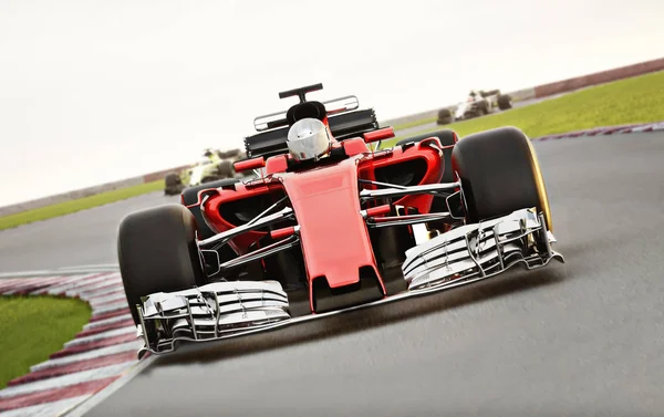 Motor sporları rekabetçi takım yarışı. Hızlı hareket eden genel yarış arabası sürüyü hareket bulanıklığıyla pistte koşturuyor. Metin veya kopyalama alanı olan 3d görüntüleme 
